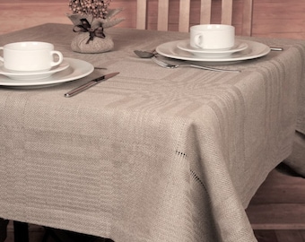 Luxury natural linen tablecloth hand-woven on ancient wooden looms. Sizes - rectangle, square. Colors - white, gray. Great wedding gift.