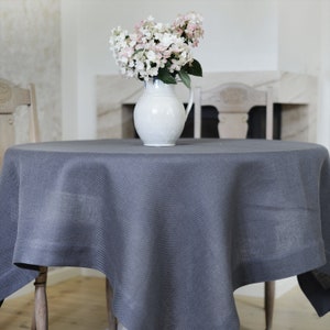 Luxury linen tablecloth hand-woven on ancient wooden looms. Sizes - rectangle, square. Color- dark grey.