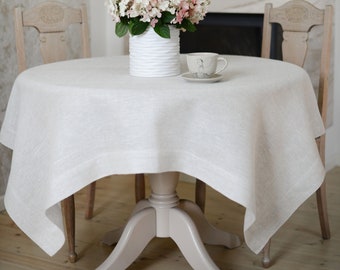 Luxury linen tablecloth hand-woven on ancient wooden looms. Sizes - rectangle, square. Colors- white, natural linen ( gray ), white & grey.