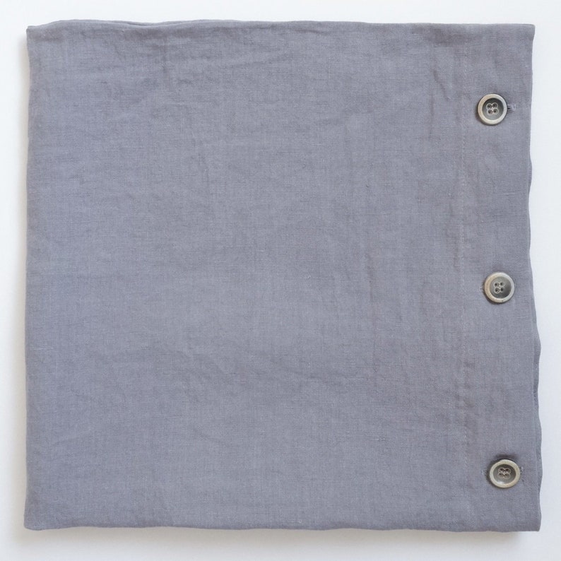 Soft Linen Pillowcase With Buttons. Blue, Rose, Gray, Plaid and Natural Colors Available. Dark Grey