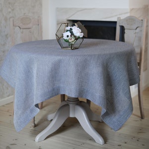 Luxury linen tablecloth hand-woven on ancient wooden looms. Sizes - rectangle, square. Color- bluish grey.