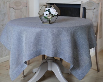 Luxury linen tablecloth hand-woven on ancient wooden looms. Sizes - rectangle, square. Color- bluish grey.