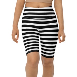 Striped High Waisted Cycling Shorts: Women's Activewear with Pocket