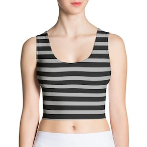 Grey Striped Crop Top, Sleeveless, Scoop Neck, Tank Top, Casual and Going Out, Regular, XL Vest, Cosplay Costume, Fancy Dress Outfits