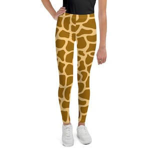 Teen&#39;s Giraffe Leggings, Patterned Leggings, Animal Print Leggings, Tween&#39;s Leggings, Brown Giraffe Tights, Funky Leggings For Girls