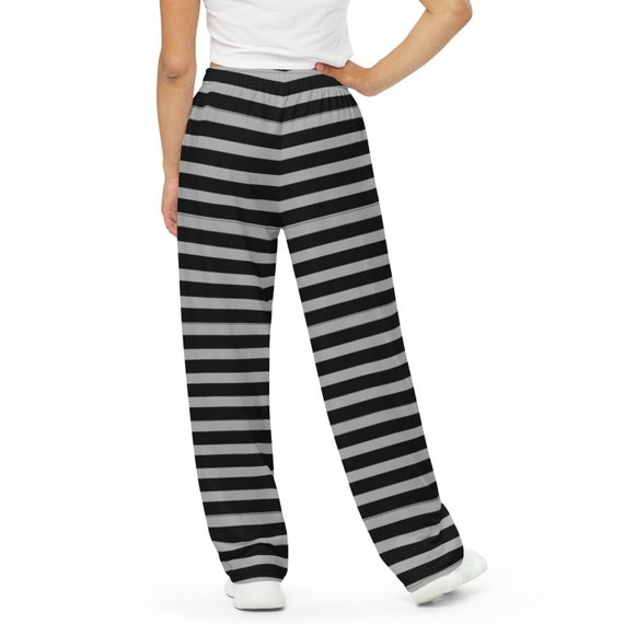 Horizontal Striped Pants, Wide Leg Trousers, Relaxed Fit, Boho