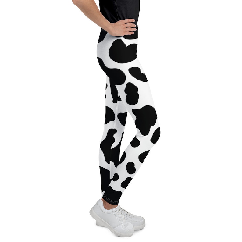 Black Cartoon Cow Print Men's Leggings