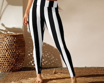 Black and White Striped Leggings: High Waisted Yoga Pants