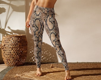 Snakeskin Print Leggings: High Waisted Yoga Workout Tights