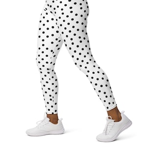 Polka Dots Leggings, High Waisted, Super Soft, Yoga Pants, Black and White, Luxurious Casual Wear, Multipurpose Activewear, Stretchy Tights