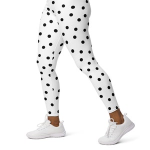 Polka Dots Leggings, High Waisted, Velvet Soft, Yoga Pants, Black and White, Luxurious Casual Wear, Multipurpose Activewear, Stretchy Pants