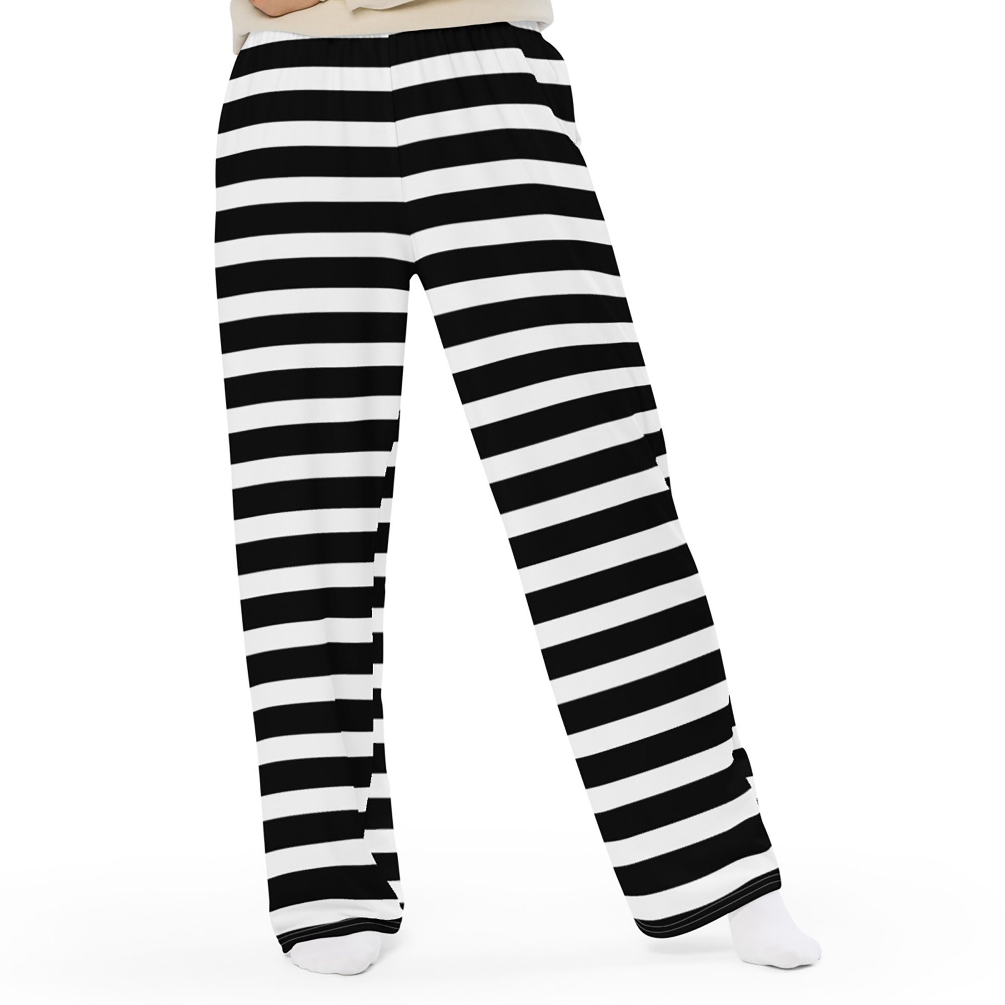 Horizontal Striped Pants, Wide Leg Trousers, Relaxed Fit, Joggers