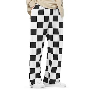 Checkered Pants, Wide Leg Trousers, Relaxed Fit, Vintage, Baggy Pants, Minimalists Fashion, Plus Size Outfits, Loungewear, Unisex Clothing
