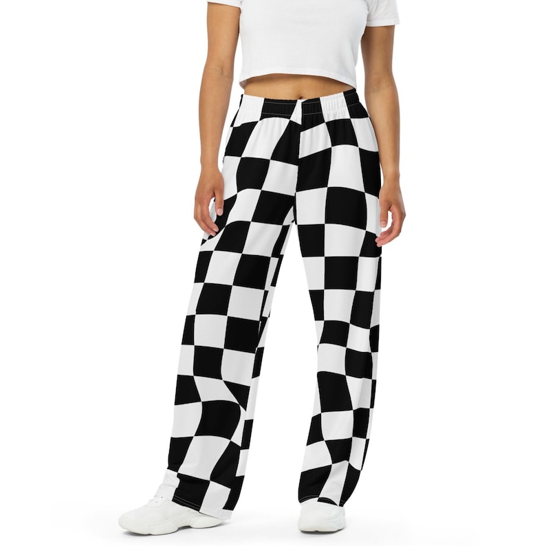 Checkered Wide Leg Pants with Pockets main image 1