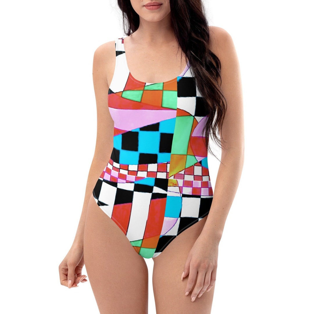 Abstract Wavy Psychedelic One Piece Swimsuite