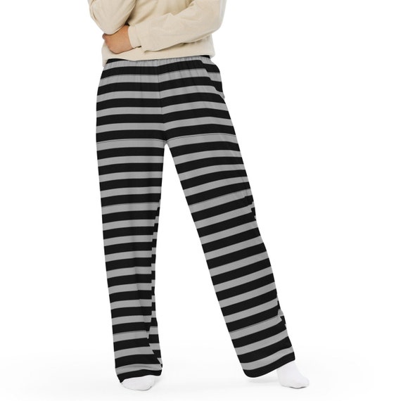 Horizontal Striped Pants, Wide Leg Trousers, Relaxed Fit, Boho Loungewear,  Full Length, Elastic Waist, XS, Medium, 3XL Size Comfy Pajamas 