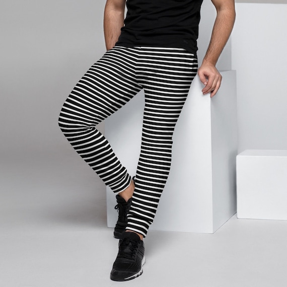 Mens Striped Trousers, Slim Fit Joggers, Black and White Colour, Basic  Casual, Elastic Waist, Sweatpants, Fleece Lined, Tapered Leg Pants - Etsy