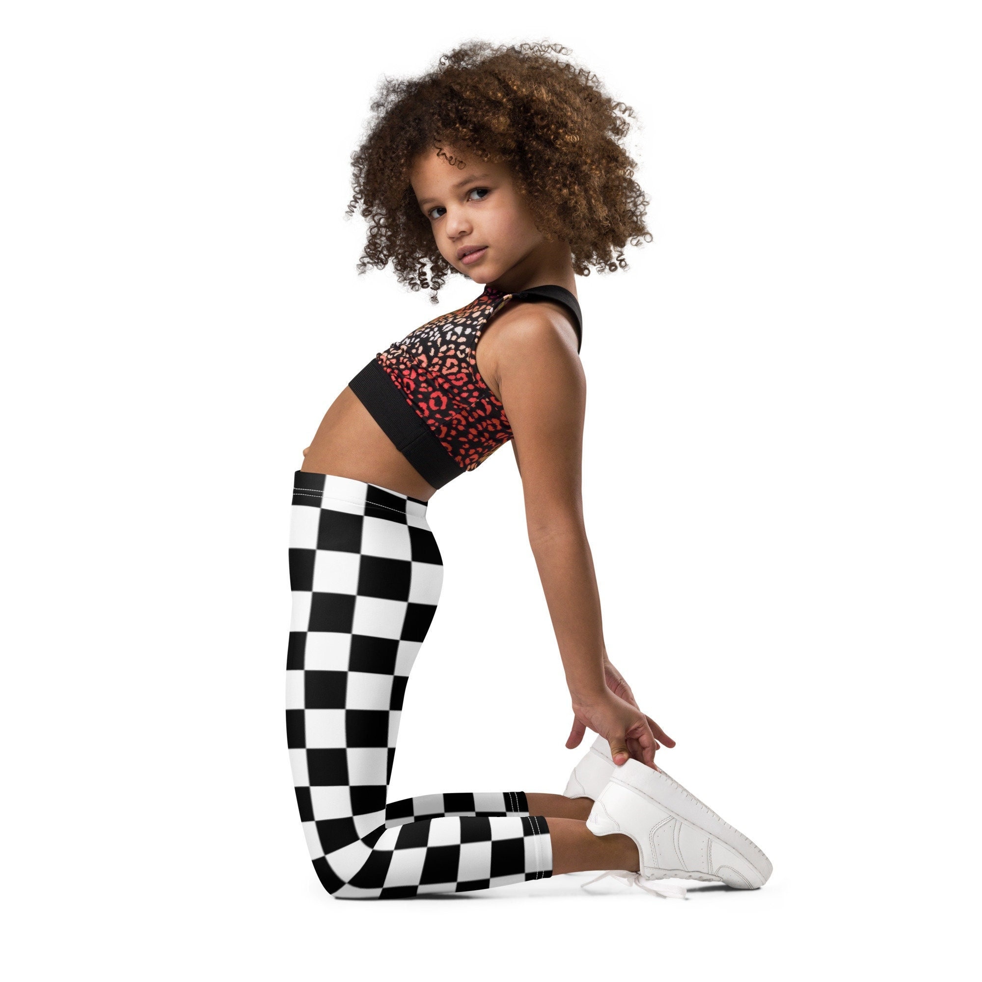 Kid's Checkerboard Leggings, Girl's Black & White Legging