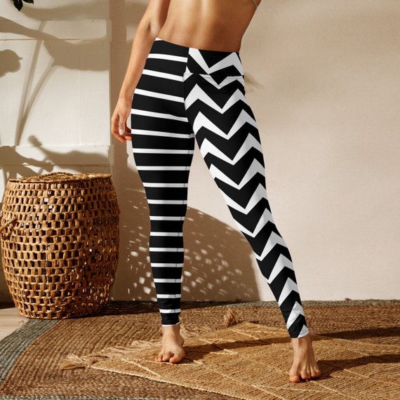 Asymmetric Striped Leggings, High Waisted, Workout, Yoga Pants