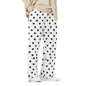 Polka Dots Trousers, Wide Leg Pants, Dots Pattern, Funky Culottes, Relaxed Fit, Loungewear Pyjamas, Boho Trousers, Plus Size Clothing