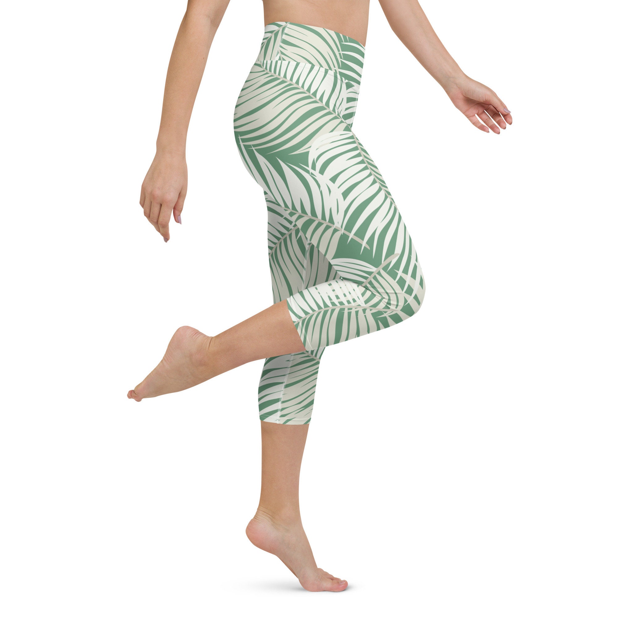 Unique Leaf Print High Waist Body Shaping Black Leggings