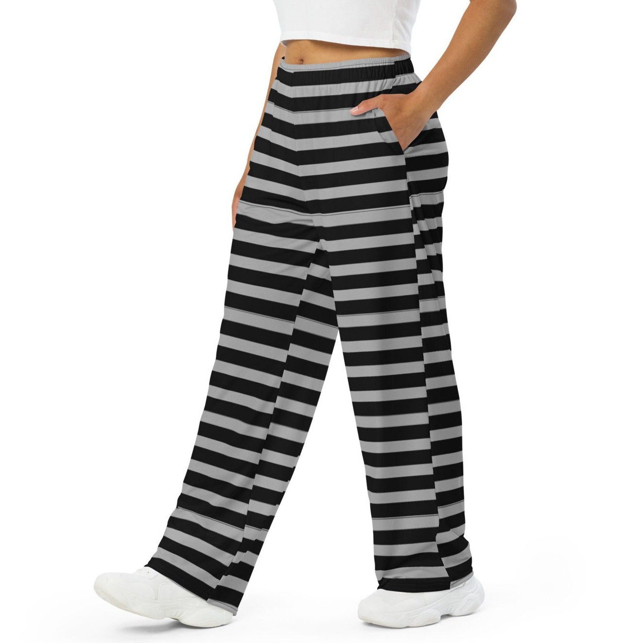 Horizontal Striped Pants Wide Leg Trousers Relaxed Fit Boho