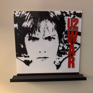 Vinyl Record Wall Mount Shelf - U2 War.    Supports 12&quot; Vinyl, CDs and Cassettes - Multi Color 3D Printed