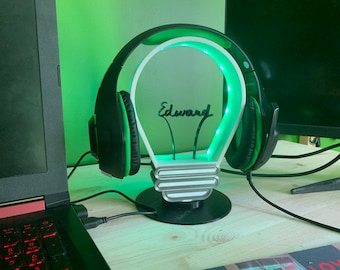 Personalized Headphone stand-LED light.  - Great addition for gamers!  Upgraded RGB LED Lights and Custom name.
