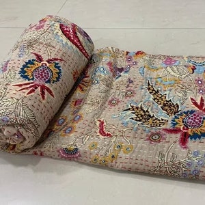 Indian Kantha Quilt Handmade Kantha Bedcover Indian Kantha Bedspread Throw Cotton Blanket Gudari Kantha King Size Indian Quilt