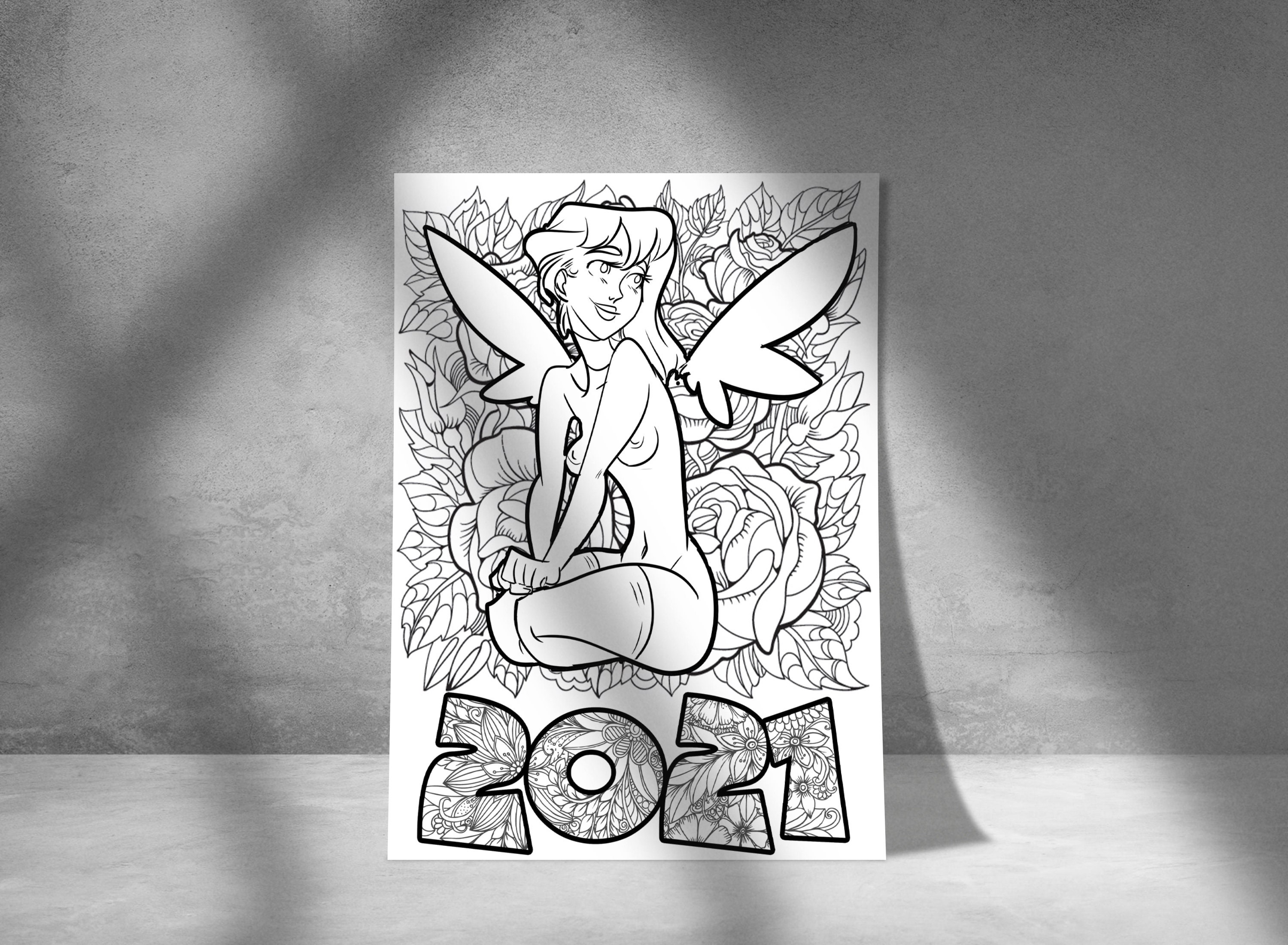 2021 Digital Pdf Jpg Adult Coloring Book Page Sexy Nsfw Nude Fairy Angel Instant Download Mandala Floral Printable 8 5 X 11 In