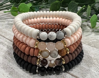 Chunky Bracelets For Women, Heishi Bead Bracelet, Summer Accessories For Teen Girl, Boho Jewelry Stackable Bracelets, Handmade Bracelet Mom