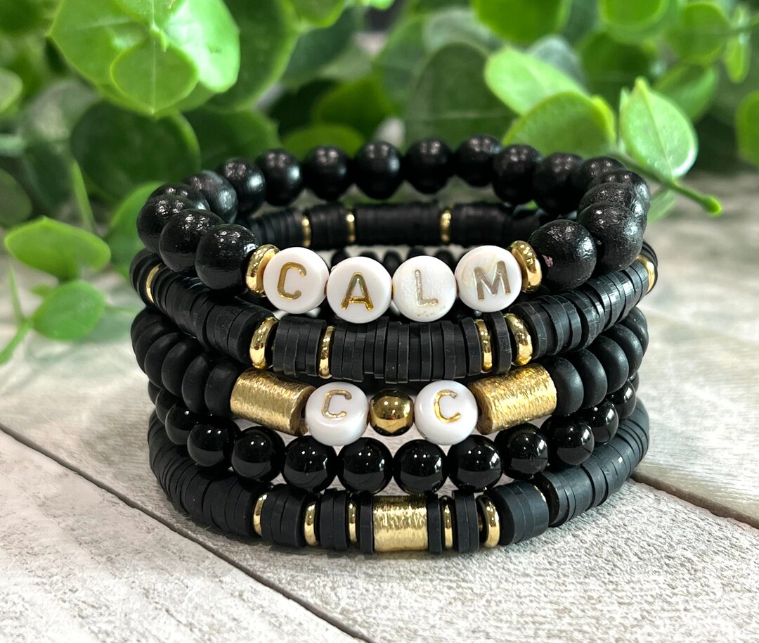 Personalized Heishi Name Bracelet, Custom Black Bead Bracelet - Etsy