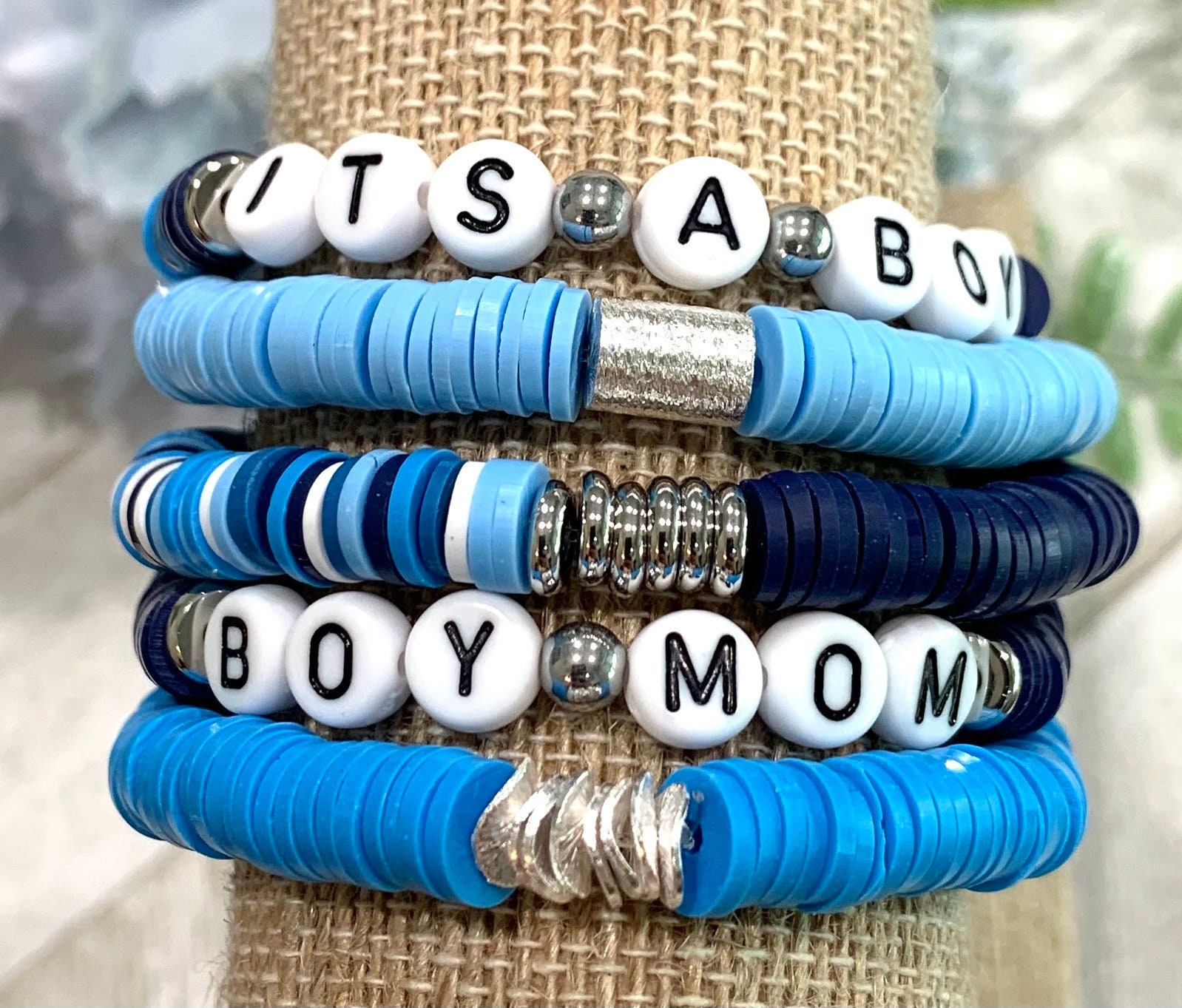 Boy Mom Gift Set Bracelets Heishi Bead Bracelet Stack Custom Etsy
