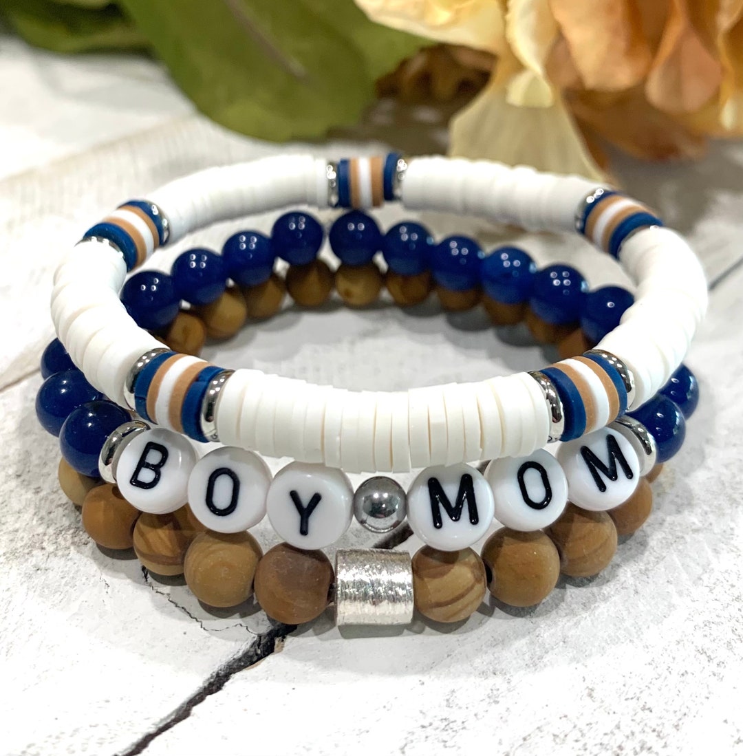 Boy Mom Bracelet Gift Set, Stocking Stuffer for Women Jewelry, Custom Bead Bracelet Heishi