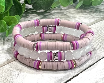 Heishi Beaded Bracelet, Personalized Name Bracelet, Stretchy Jewelry