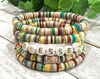 Heishi Bead Bracelet Stack, Personalized Name Bracelet