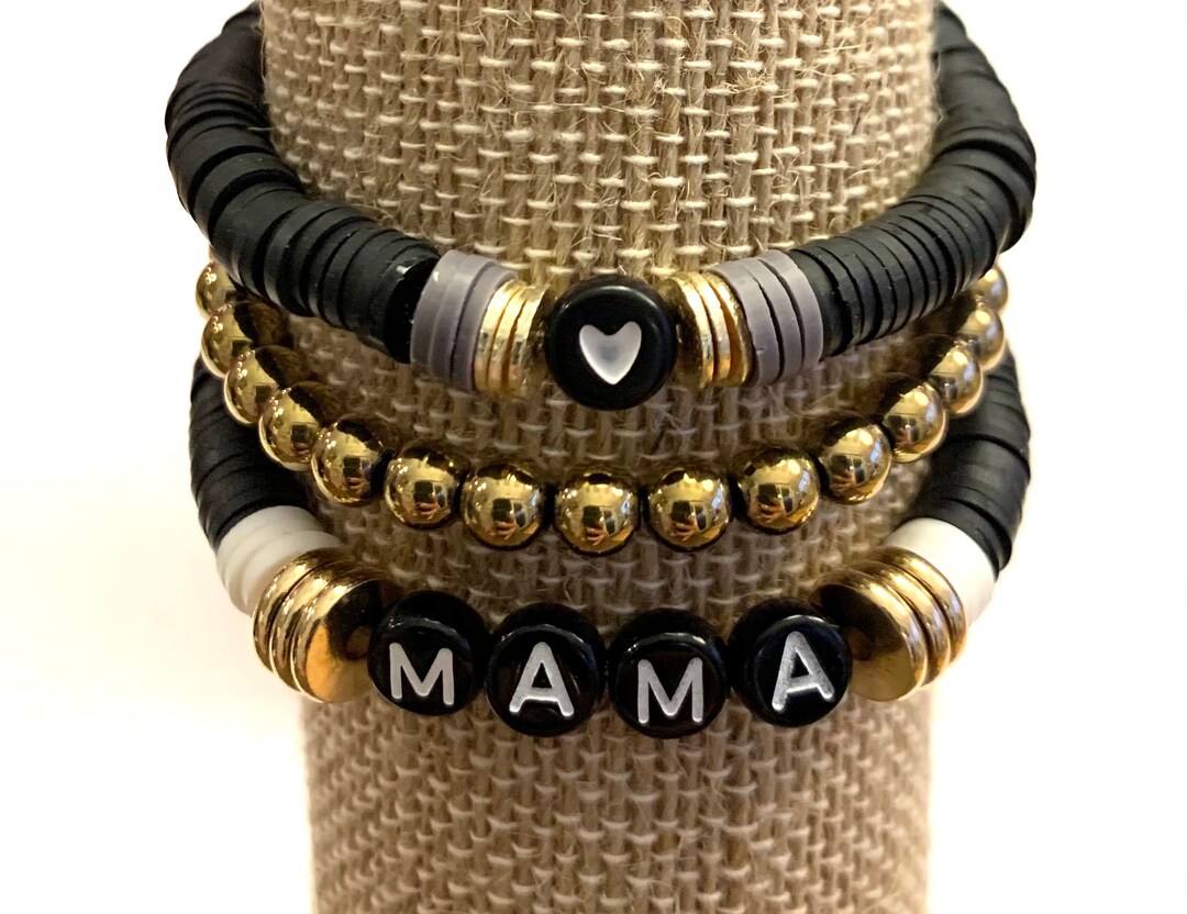 Mama Bracelet Beaded Stack, Tiny Heart Bracelet, Mom Gift From Daughter ...