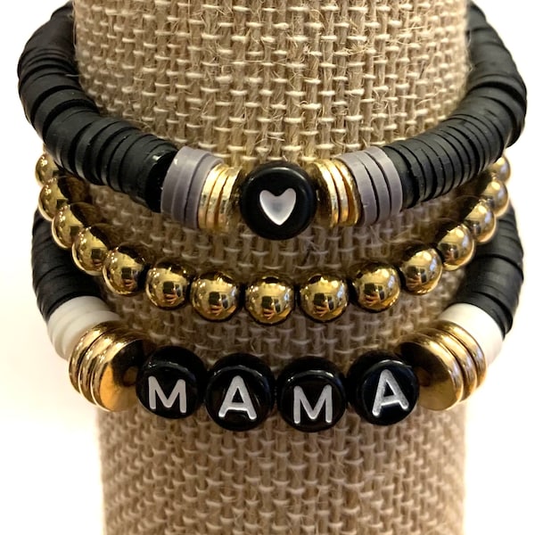 Mama Heishi Beaded Bracelet Stack, Mom Gift