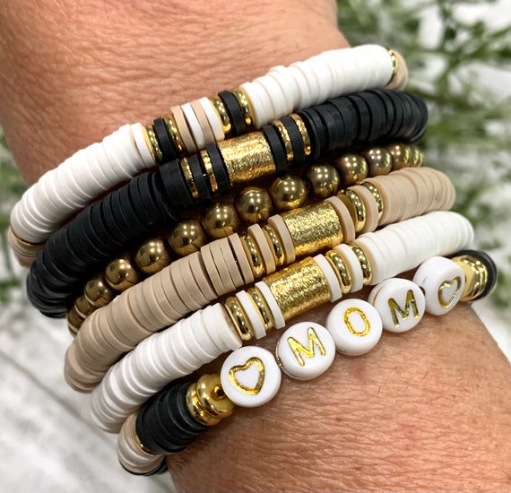 Neutral Bead Bracelet Set, Heishi Bead Bracelet Stack, Personalized Name  Bracelet, Natural Color Bead Bracelet for Women, Boho Jewelry - Etsy |  Bracelets handmade beaded, Beaded bracelets, Arm candy bracelets