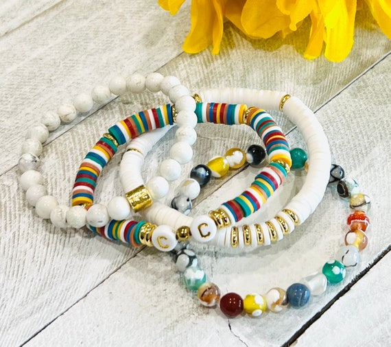 School Spirit, Custom Heishi Bead Bracelets Personalized, Back to School  Teacher Gift, Name Bracelet Beads, Boho Jewelry for Teens, 