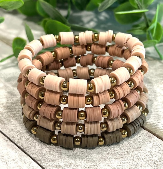 Build A Beaded Bracelet Stack Green & Gold Heishi Bracelets -   Beaded  bracelets, Bracelets handmade beaded, Diy bracelet designs