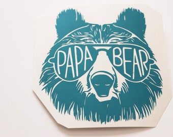 Green Matte Vinyl Decal for Water Bottle Dad Grandpa Gift Papa Bear Sticker 