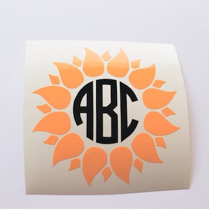 Sunflower Monogram Decal Sticker, Laptop Decal Sticker, Plant Stickers, Custom Vinyl Decal, Jeep Decal, Sunflower Stickers for Hydroflask