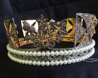 Vintage Reproduction Victorian Artist Crown George IV State Diadem orginal rose cut diamond 925 sterling silver