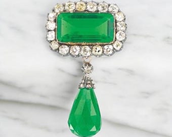Queen  Amelia of Portugal cabochon emerald brooch replica, luxury 5A cubic zircon and emerald, Gift for mom