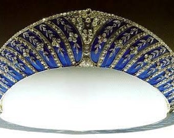 Vintage 925 silver Rose cut diamond Blue Enamel Royal Tiara