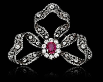 18th century Queen Marie Antoinette Bow ruby Brooch - 925 Sterling Silver, CZ Zircon, Ruby - Perfect for Her, Weddings, Anniversaries - Uniq