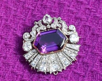 Vintage inspired 925 sterling silver cz zircon queen Elizabeth ii Kent amethyst brooch British royal queens brooch for her/weddings