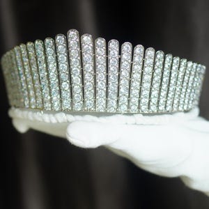 Vintage Inspired CZ Sterling Silver Tiara: Queen Alexandra Fringe Style