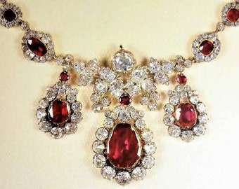 Vintage Reproduktion Königin Elizabeth es Ruby & Rose Cut Diamant Halskette